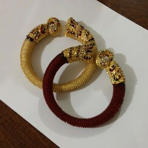 New gold and red beaded bangle bracelets